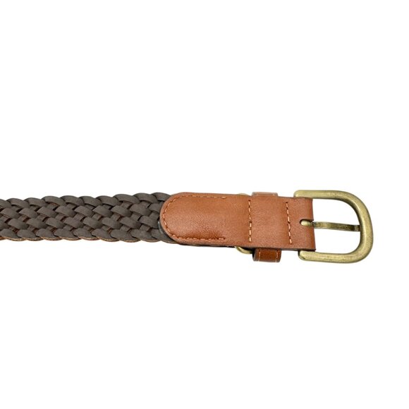 Braided Leather Belt With Brass Buckle Womens Adjustable 52 inches Stylish - Picture 3 of 4